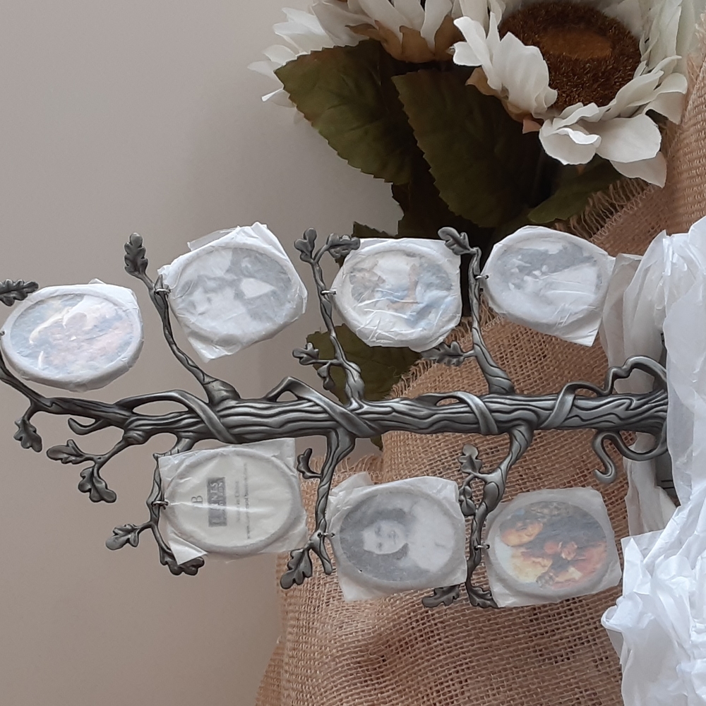 Burnes of Boston Family Tree 14 Photo Hanging Oval Frames Pewter Tree On Base